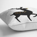 - 7149 - Realhomes Beyaz Zeminde Siyah Renkli Geyik Desenli Dijital Baskılı Modern Yastık Kılıfı Realhomes