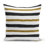 Beyaz Zemin Üzerinde Gold Ve Siyah Renkli Çizgiler Modern Yastık Kırlent Kılıfı Realhomes