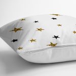 - 7154 - Realhomes Beyaz Zemin Üzerinde Gold Yıldızlı Dijital Baskılı Modern Yastık Kırlent Kılıfı Realhomes