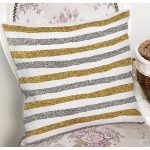 Beyaz Zeminde Gold Ve Siyah Çizgili Dijital Baskılı Modern Yastık Kırlent Kılıfı Realhomes