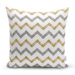 Beyaz Zeminde Gold Ve Siyah Çizgili Dijital Baskılı Modern Yastık Kırlent Kılıfı Realhomes