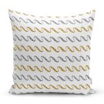 Beyaz Zeminde Gold Ve Siyah Çizgili Dijital Baskılı Modern Yastık Kırlent Kılıfı Realhomes