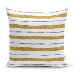Beyaz Zeminde Gold Çizgili Dijital Baskılı Modern Yastık Kırlent Kılıfı Realhomes