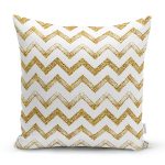 - 7160 - Realhomes Beyaz Zeminde Gold Zigzag Desenli Dijital Baskılı Modern Yastık Kırlent Kılıfı Realhomes