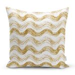 Beyaz Zeminde Gold Çizgili Dijital Baskılı Modern Yastık Kırlent Kılıfı Realhomes