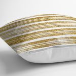 - 7162 - Realhomes  Beyaz Zeminde Gold Renkli Yaprak Desenli Dijital Baskılı Modern Yastık Kılıfı Realhomes