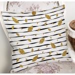 Siyah Beyaz Zeminli Gold Yaprak Desenli Dijital Baskılı Modern Yastık Kılıfı Realhomes