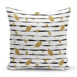 Siyah Beyaz Zeminli Gold Yaprak Desenli Dijital Baskılı Modern Yastık Kılıfı Realhomes