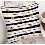 Siyah Beyaz Zeminli Gold Yaprak Desenli Dijital Baskılı Modern Yastık Kılıfı Realhomes