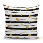 Siyah Beyaz Zeminli Gold Yaprak Desenli Dijital Baskılı Modern Yastık Kılıfı Realhomes