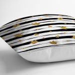 Siyah Beyaz Zeminli Gold Yaprak Desenli Dijital Baskılı Modern Yastık Kılıfı Realhomes