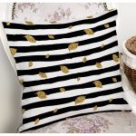Siyah Beyaz Zeminli Gold Yaprak Desenli Dijital Baskılı Modern Yastık Kılıfı Realhomes