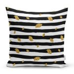 Siyah Beyaz Zeminli Gold Yaprak Desenli Dijital Baskılı Modern Yastık Kılıfı Realhomes