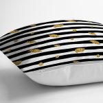 Siyah Beyaz Zeminli Gold Yaprak Desenli Dijital Baskılı Modern Yastık Kılıfı Realhomes