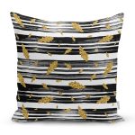 Siyah Beyaz Zeminli Gold Yaprak Desenli Dijital Baskılı Modern Yastık Kılıfı Realhomes