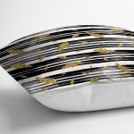 Siyah Beyaz Zeminli Gold Yaprak Desenli Dijital Baskılı Modern Yastık Kılıfı Realhomes