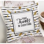 - 7167 - Realhomes Beyaz Zeminde Gold Yapraklı Thanks Yazılı Yastık Kırlent Kılıfı Realhomes