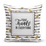 - 7167 - Realhomes Beyaz Zeminde Gold Yapraklı Thanks Yazılı Yastık Kırlent Kılıfı Realhomes