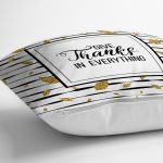 - 7167 - Realhomes Beyaz Zeminde Gold Yapraklı Thanks Yazılı Yastık Kırlent Kılıfı Realhomes