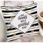 - 7168 - Realhomes Beyaz Zeminde Gold Yapraklı Thanks Yazılı Yastık Kırlent Kılıfı Realhomes