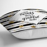 - 7168 - Realhomes Beyaz Zeminde Gold Yapraklı Thanks Yazılı Yastık Kırlent Kılıfı Realhomes