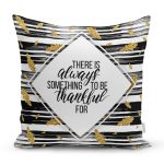 Siyah Beyaz Zeminde Gold Yapraklı Thanks Yazılı Modern Yastık Kırlent Kılıfı Realhomes