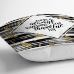 Siyah Beyaz Zeminde Gold Yapraklı Thanks Yazılı Modern Yastık Kırlent Kılıfı Realhomes