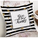 - 7170 - Realhomes Siyah Beyaz Zeminde Gold Yapraklı Thanks Yazılı Modern Yastık Kırlent Kılıfı Realhomes