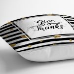 - 7170 - Realhomes Siyah Beyaz Zeminde Gold Yapraklı Thanks Yazılı Modern Yastık Kırlent Kılıfı Realhomes