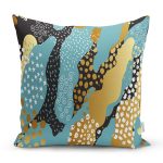 - 7171 - Realhomes Renkli Zeminde Gold Detaylı Dijital Baskılı Modern Yastık Kırlent Kılıfı Realhomes