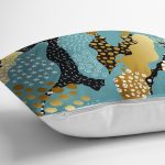 - 7171 - Realhomes Renkli Zeminde Gold Detaylı Dijital Baskılı Modern Yastık Kırlent Kılıfı Realhomes