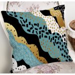 - 7173 - Realhomes Sıyah Beyaz Zeminde Gold Detaylı Renkli Çizim Dijital Baskılı Modern Yastık Kılıfı Realhomes