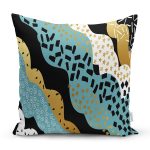 - 7173 - Realhomes Sıyah Beyaz Zeminde Gold Detaylı Renkli Çizim Dijital Baskılı Modern Yastık Kılıfı Realhomes