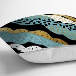 - 7173 - Realhomes Sıyah Beyaz Zeminde Gold Detaylı Renkli Çizim Dijital Baskılı Modern Yastık Kılıfı Realhomes