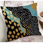 - 7174 - Realhomes Sıyah Beyaz Zeminde Gold Detaylı Renkli Çizim Dijital Baskılı Modern Yastık Kılıfı Realhomes