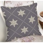 - 7175 - Realhomes  Gri Zeminli Kar Tanesi Desenli Dijital Baskılı Modern Yastık Kırlent Kılıfı Realhomes