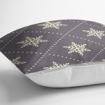 - 7175 - Realhomes  Gri Zeminli Kar Tanesi Desenli Dijital Baskılı Modern Yastık Kırlent Kılıfı Realhomes