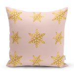 - 7176 - Realhomes Pudra Zeminde Gold Renkli Kar Tanesi Desenli Dijital Baskılı Modern Kırlent Kılıfı Realhomes