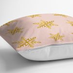 - 7176 - Realhomes Pudra Zeminde Gold Renkli Kar Tanesi Desenli Dijital Baskılı Modern Kırlent Kılıfı Realhomes