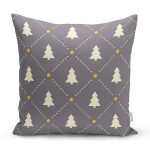 Gri Zeminde Gold Puantiyeli Çam Ağacı Desenli Dijital Baskılı Modern Yastık Kılıfı Realhomes