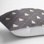 Gri Zeminde Gold Puantiyeli Çam Ağacı Desenli Dijital Baskılı Modern Yastık Kılıfı Realhomes