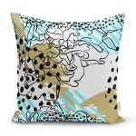 Renkli Zemin Uzerinde Onedraw Çizimli Dijital Baskılı Modern Yastık Kırlent Kılıfı Realhomes