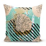 - 7182 - Realhomes  Renkli Zemin Uzerinde Onedraw Çizimli Dijital Baskılı Modern Yastık Kırlent Kılıfı Realhomes