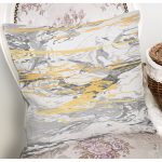 - 7192 - Realhomes Gri Zemin Üzerinde Gold Detaylı Soft Çizim Desenli Modern Yastık Kırlent Kılıfı Realhomes