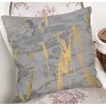 - 7193 - Realhomes  Antrasit Zemin Üzerinde Gold Detaylı Çizim Desenli Modern Yastık Kırlent Kılıfı Realhomes