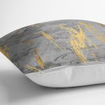 - 7193 - Realhomes  Antrasit Zemin Üzerinde Gold Detaylı Çizim Desenli Modern Yastık Kırlent Kılıfı Realhomes