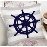 - 7199 - Realhomes Gri Beyaz Çizgili Çapa Desenli Dijital Baskılı Modern Yastık Kırlent Kılıfı Realhomes