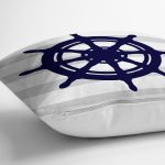 - 7199 - Realhomes Gri Beyaz Çizgili Çapa Desenli Dijital Baskılı Modern Yastık Kırlent Kılıfı Realhomes