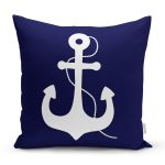 Lacivert Zeminli Çapa Desenli Dijital Baskılı Modern Yastık Kırlent Kılıfı Realhomes