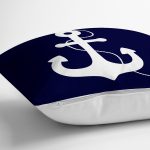 Lacivert Zeminli Çapa Desenli Dijital Baskılı Modern Yastık Kırlent Kılıfı Realhomes